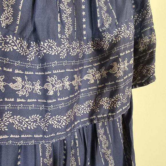 Japna Floral Strapless Boho Wide Leg Jumpsuit Ruffle Hem Blue White Size Small - Picture 6 of 7